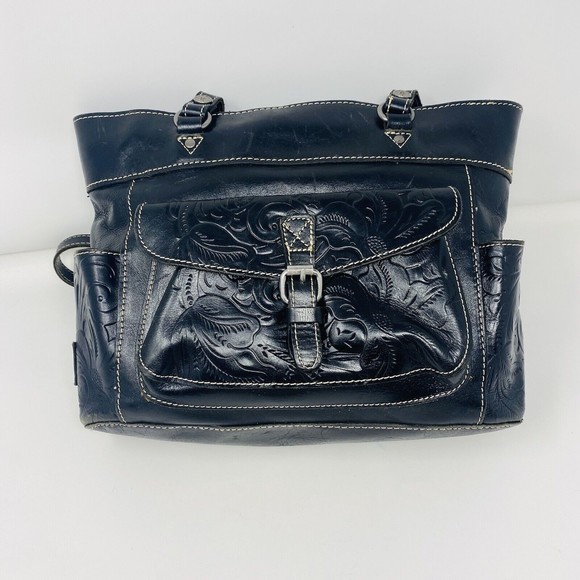 Patricia Nash Handbags - Patricia Nash Large Black Italian Tooled Leather Shoulder Bag
